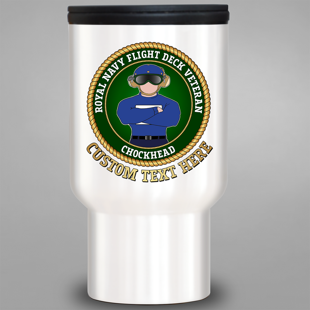 Royal Navy 'Flight Deck Veteran - Chockhead' Personalised Travel Mug