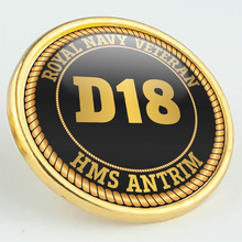 Load image into Gallery viewer, HMS Antrim D18 Pennant Number Pin/Lapel Badge
