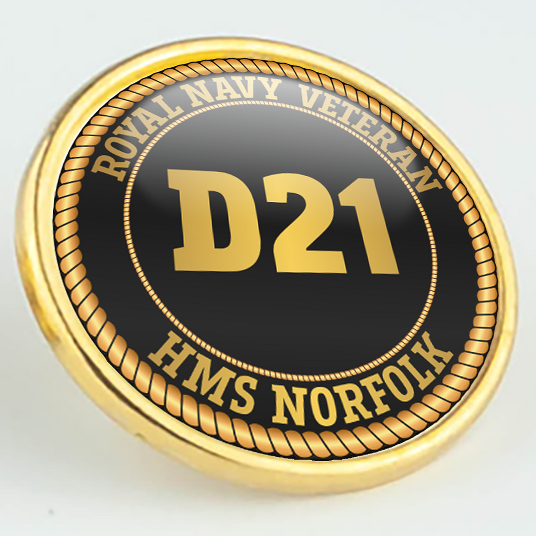 HMS Norfolk D21 Pennant Number Pin/Lapel Badge