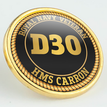 Load image into Gallery viewer, HMS Carron D30 Pennant Number Pin/Lapel Badge
