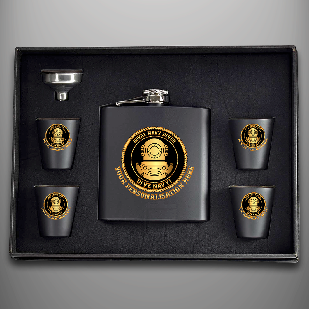 Royal Navy Diver 'Dive Navy' Hip Flask - Personalised