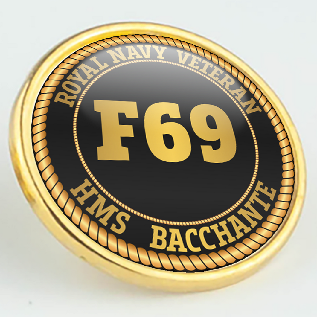 HMS Bacchante F69 Pennant Number Pin/Lapel Badge