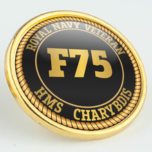 Load image into Gallery viewer, HMS Charybdis F75 Pennant Number Pin/Lapel Badge
