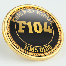 Load image into Gallery viewer, HMS Dido F104 Pennant Number Pin/Lapel Badge
