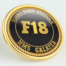 Load image into Gallery viewer, HMS Galatea F18 Pennant Number Pin/Lapel Badge
