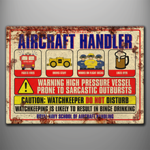 Load image into Gallery viewer, Vintage Style Aluminium Sign &#39;Aircraft Handler&#39;
