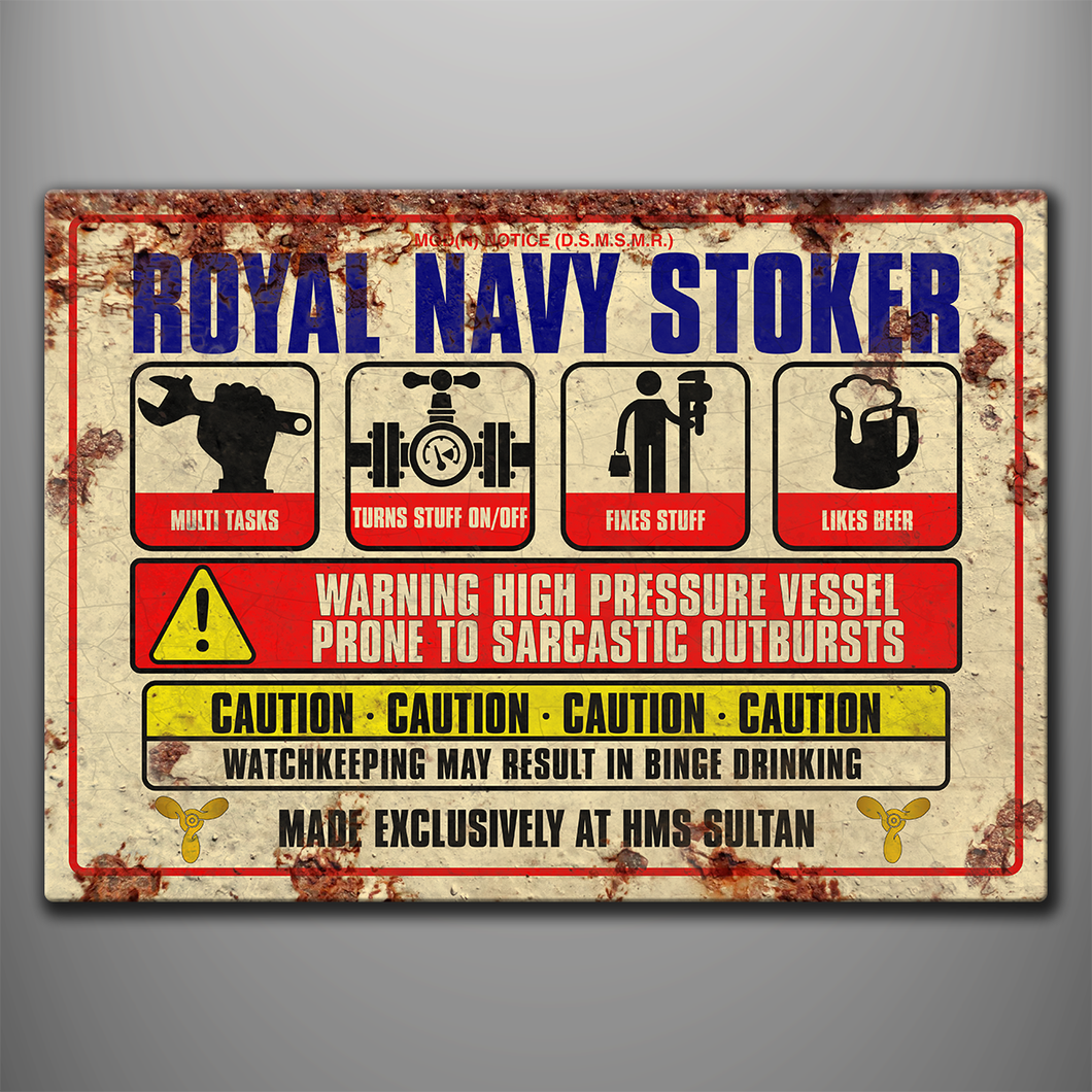 Vintage Style Aluminium Sign Royal Navy Stoker 'Warning'