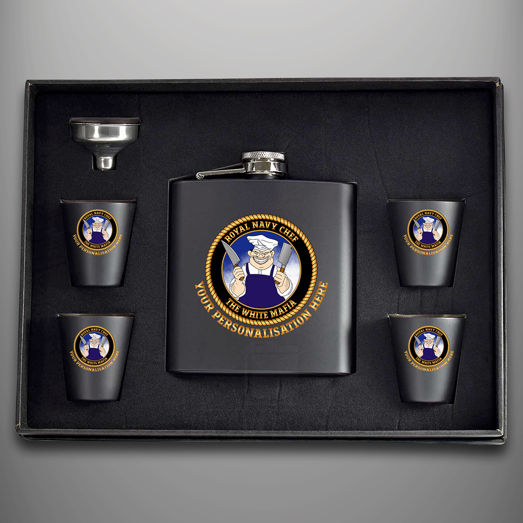 Royal Navy Chef 'The White Mafia'  Hip Flask - Personalised